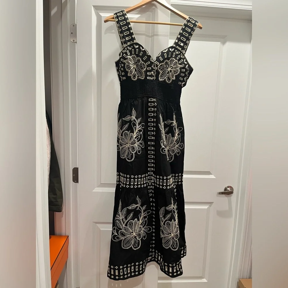 NWT RAILS Fawn Midi Dress Black Tan Embroidered - Picture 5 of 7
